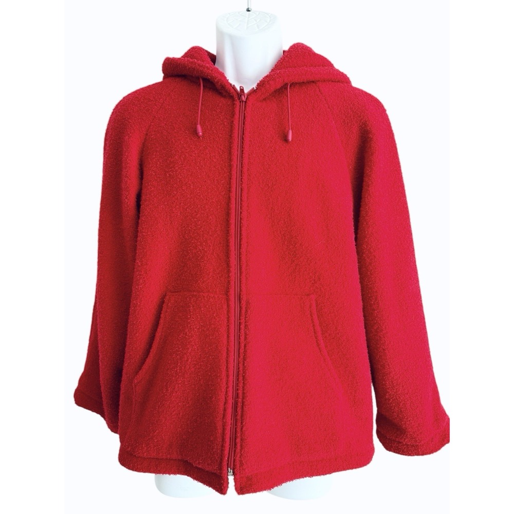 Sandro Paris Sport Women Hooded Zip Jacket S Red Texturedβ Polyester Lined